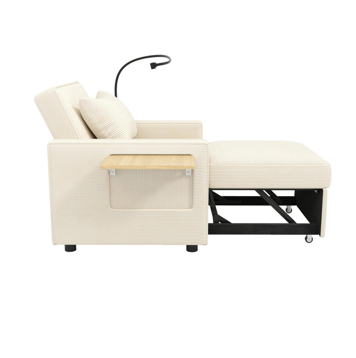 SCHLAFSOFA aus Cord 93x150x85 cm Beige mit USB- und Type-C-Anschluss, 3-fach verstellbarer Rückenlehne und Beistelltisch - Beige, Textil (150/85/93cm) - Modfu
