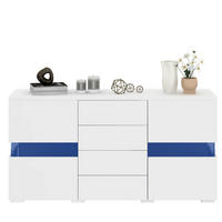 SIDEBOARD 140/35/72 cm, Hochglanz-Front, 2 Acryltüren und 4 Schubladen, 16-Farben RGB-LED, Weiß - Weiß, Holzwerkstoff (140/72/35cm) - Redom