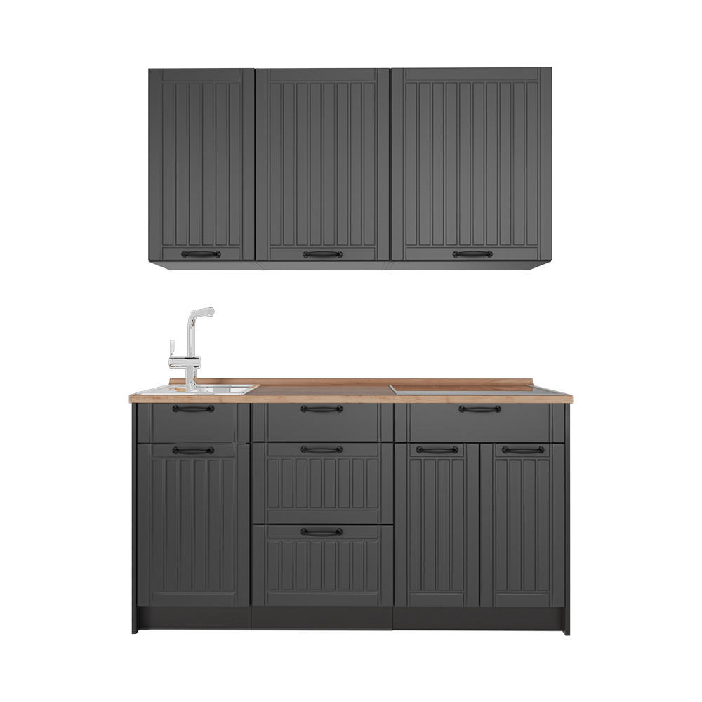 SINGLEKÜCHE Fame-Line, Dunkelgrau/Anthrazit, 150 cm, AP Eiche - Dunkelgrau/Anthrazit, Holzwerkstoff (150/82/60cm) - Vicco