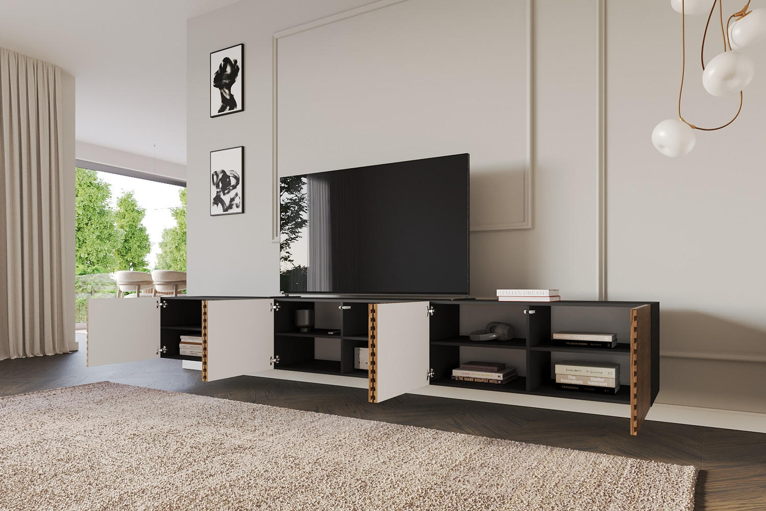 LOWBOARD ZENO-W 3x100x40x41 cm - Schwarz / Katania - Eiche Wotan, Holzwerkstoff (300/40/41cm) - ALTDECOR