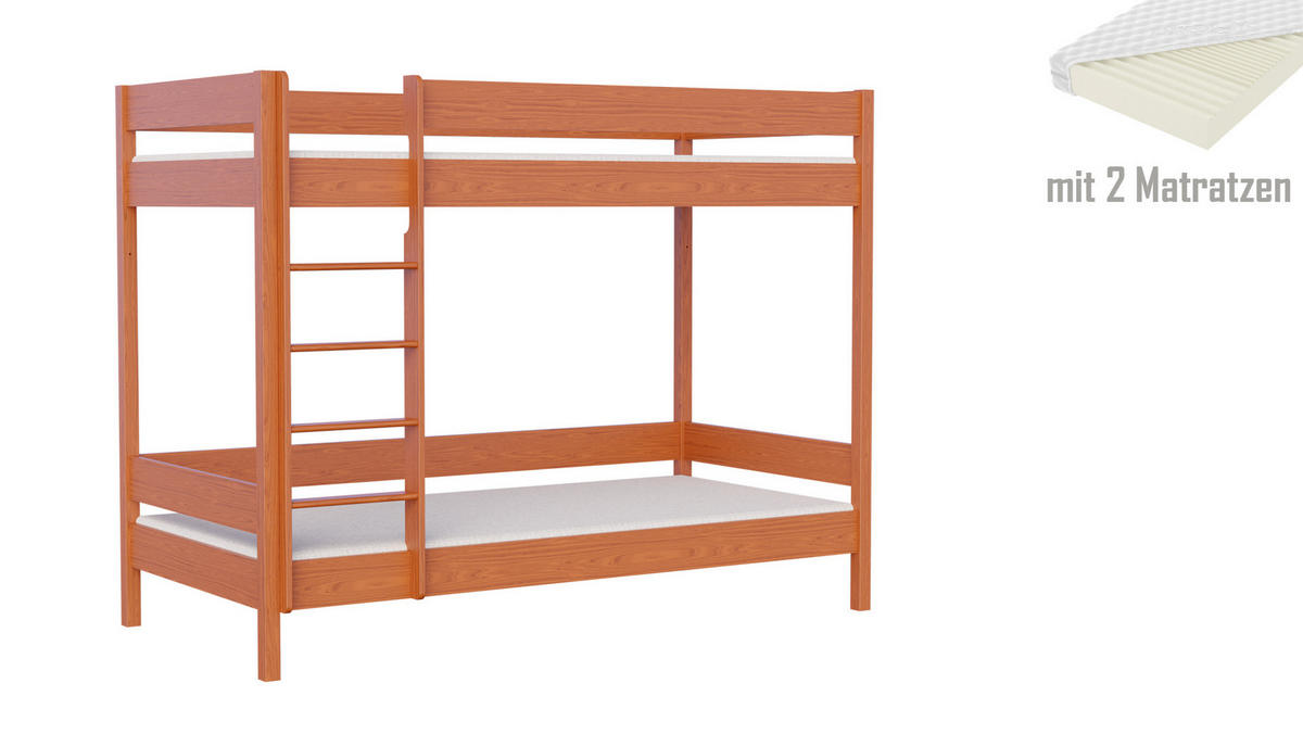 ETAGENBETT Diego 160x80 teak mit Matratzen - Braun, Holzwerkstoff (80/160cm)