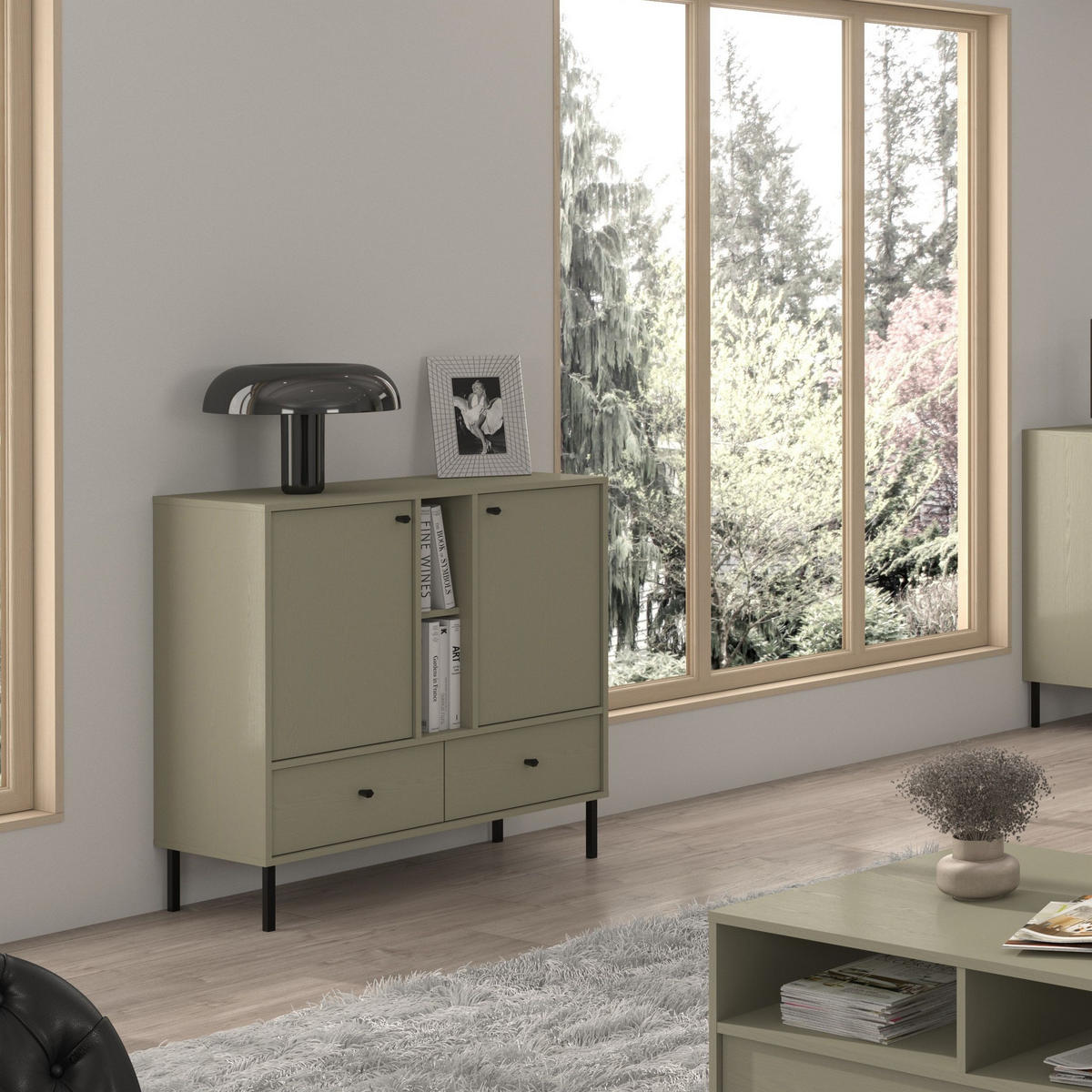 KOMMODE TORINO 100/95/41 cm mit 2 Schubladen 2 Türen Hellgrün - Hellgrün, Holzwerkstoff (100/95/41cm) - MASSENO