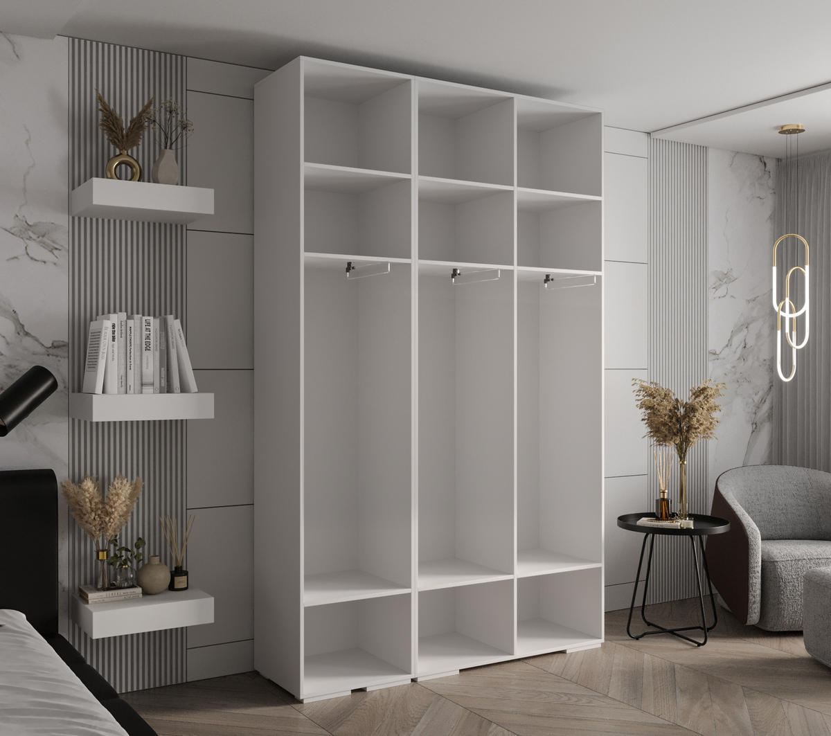 DREHTÜRENSCHRANK 236.7/150/47 3-türig - Goldfarben/Weiß, Holz/Metall (150/236.7/47cm) - MÖBEL KRYSPOL