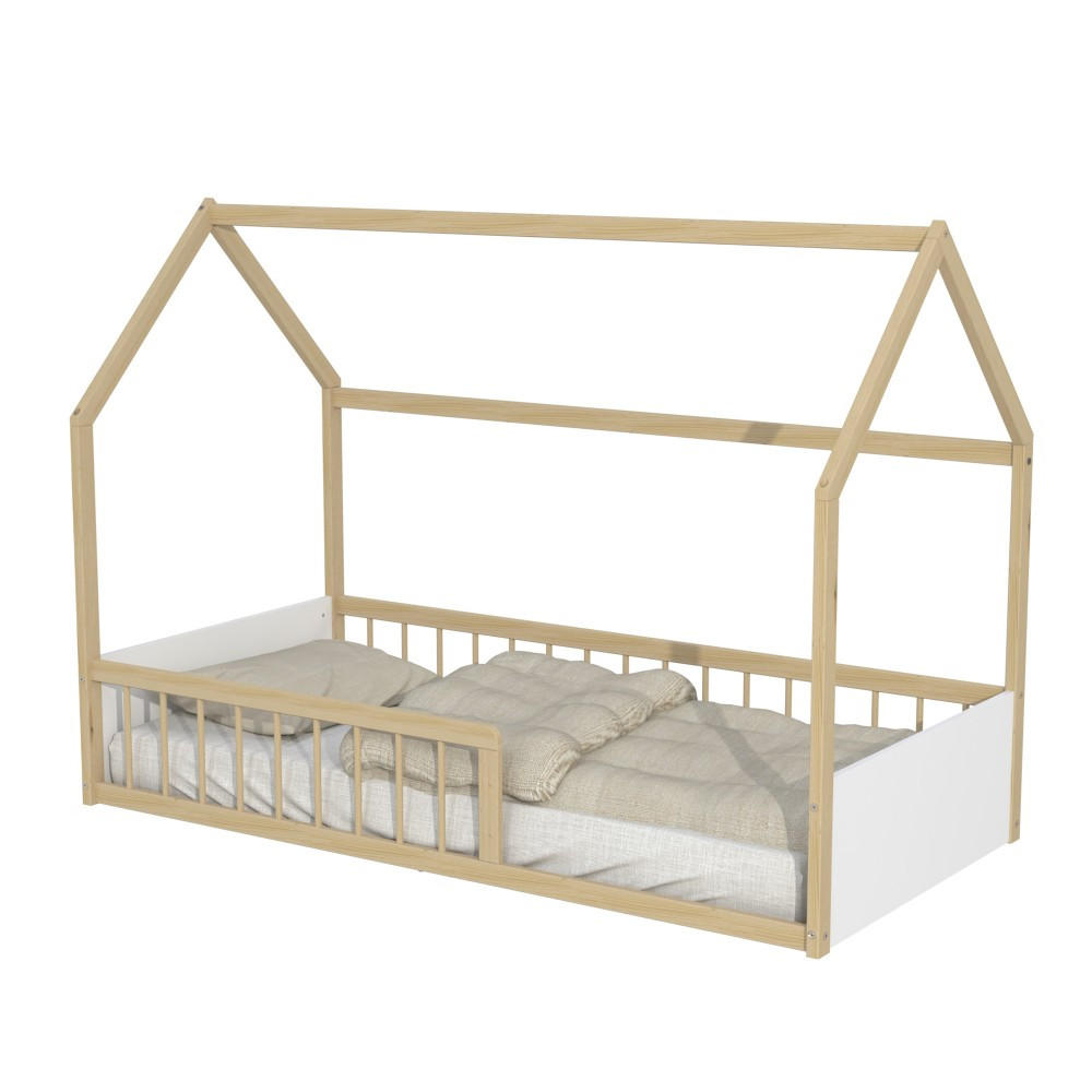 HAUSBETT BALOO / 90x190 cm + Lattenrost - Weiß und helles Holz - Naturfarben, Holz (90/190cm) - Weber Industries