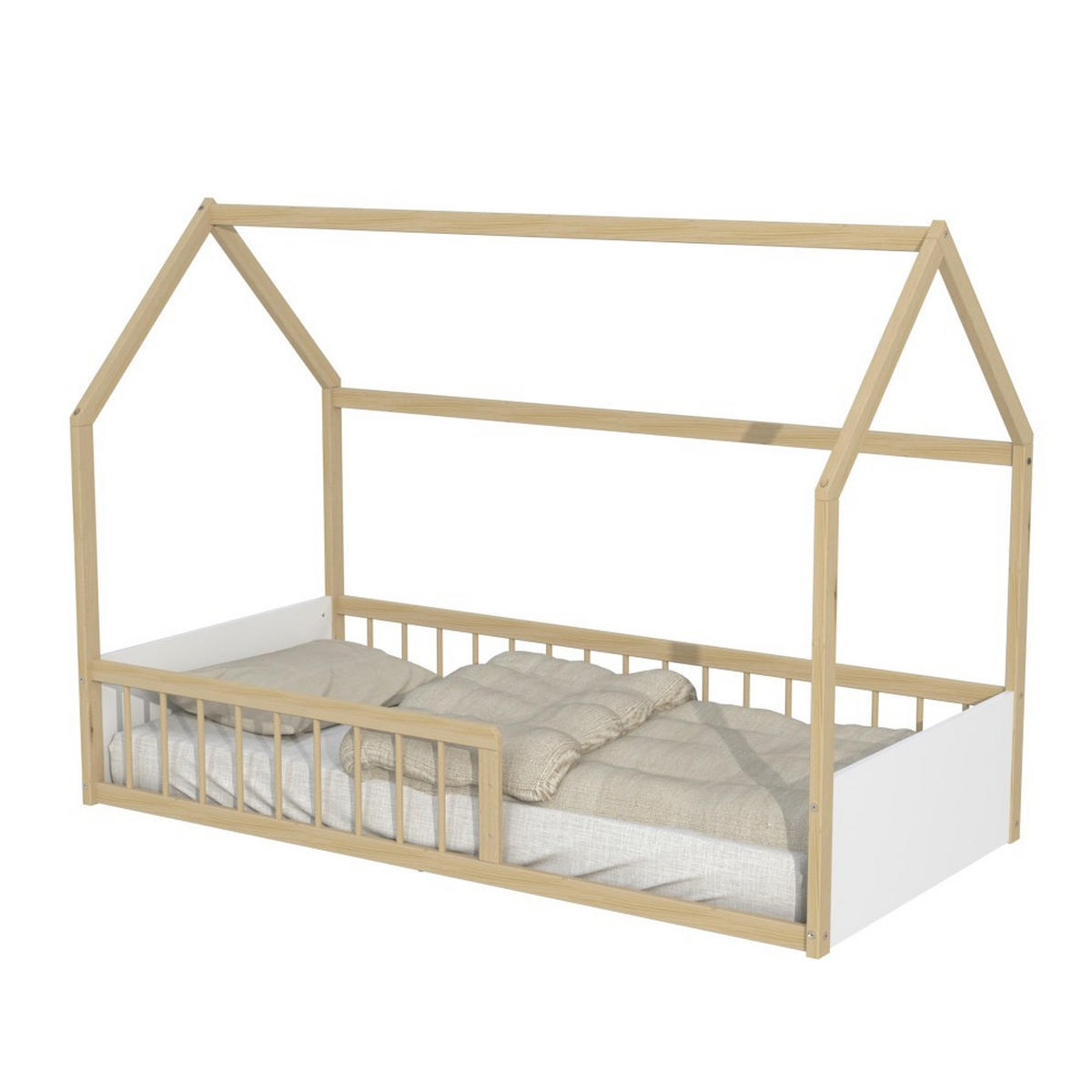 HAUSBETT BALOO / 90x190 cm + Lattenrost - Weiß und helles Holz - Naturfarben, Holz (90/190cm) - Weber Industries