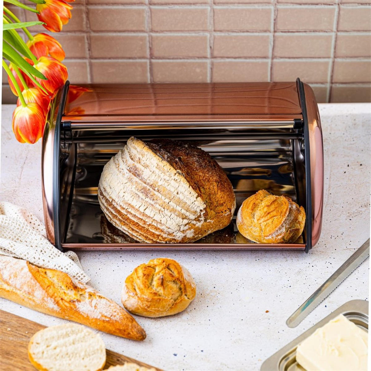 BROTKASTEN Gold 44/27/18.5 cm KH1870 - Goldfarben, Metall (27/18.5/44cm) - Kinghoff 