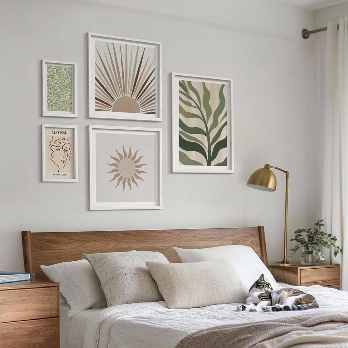 WANDBILDER 5er-Set - 50x50 cm & 20x30 cm & 40x60 cm Weißer Rahmen - Abstrakte Pflanzenmuster - Weiß, Kunststoff (40/60cm) - ArtPrintCave