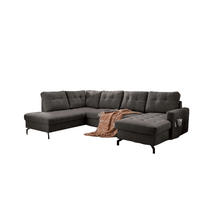 WOHNLANDSCHAFT mit Schlaffunktion und Bettkasten - Anthrazit/Schwarz, Textil/Metall (305/92/200cm) - myHomelando