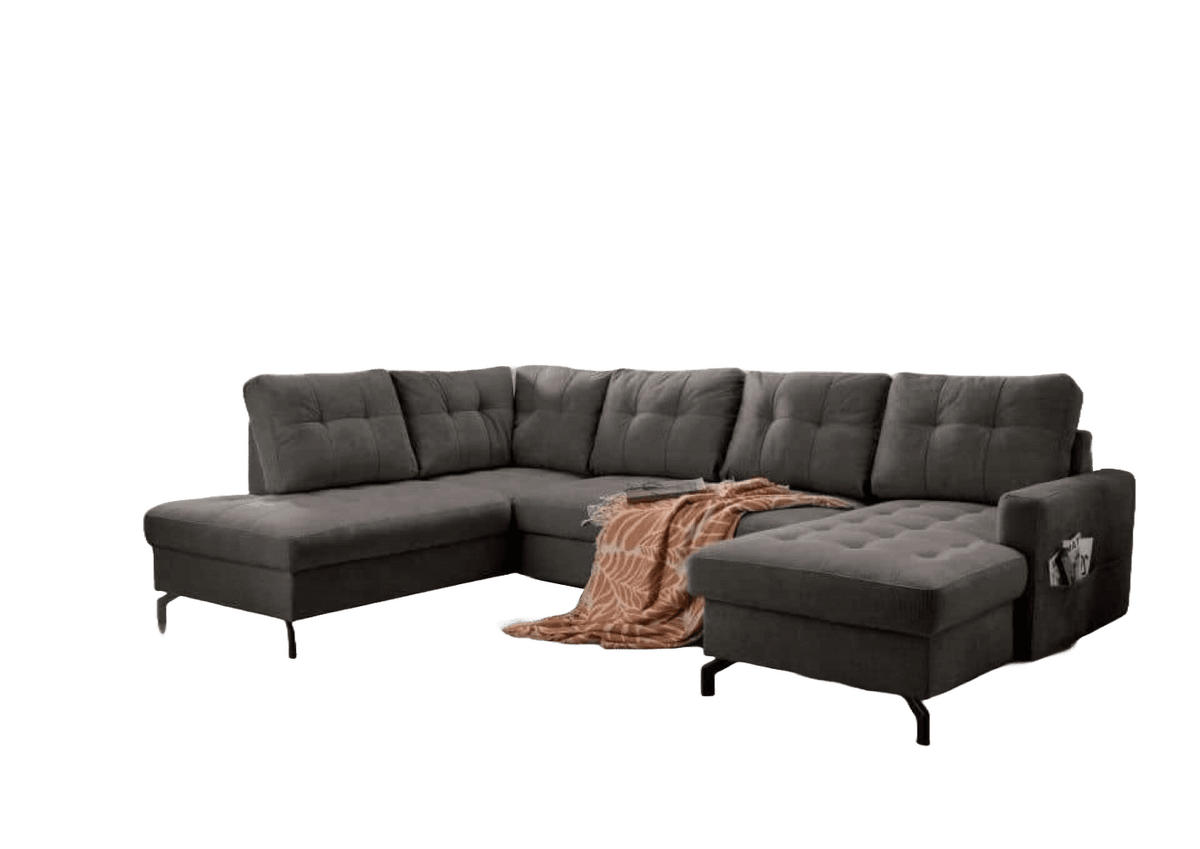 WOHNLANDSCHAFT mit Schlaffunktion und Bettkasten - Anthrazit/Schwarz, Textil/Metall (305/92/200cm) - myHomelando