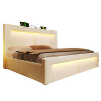 ČALÚNENÁ posteľ 140/200 cm s LED osvetlením, USB a Type-C portom a hydraulickým úložným priestorom, Béžová - béžová, textil (140/200cm) - Redom