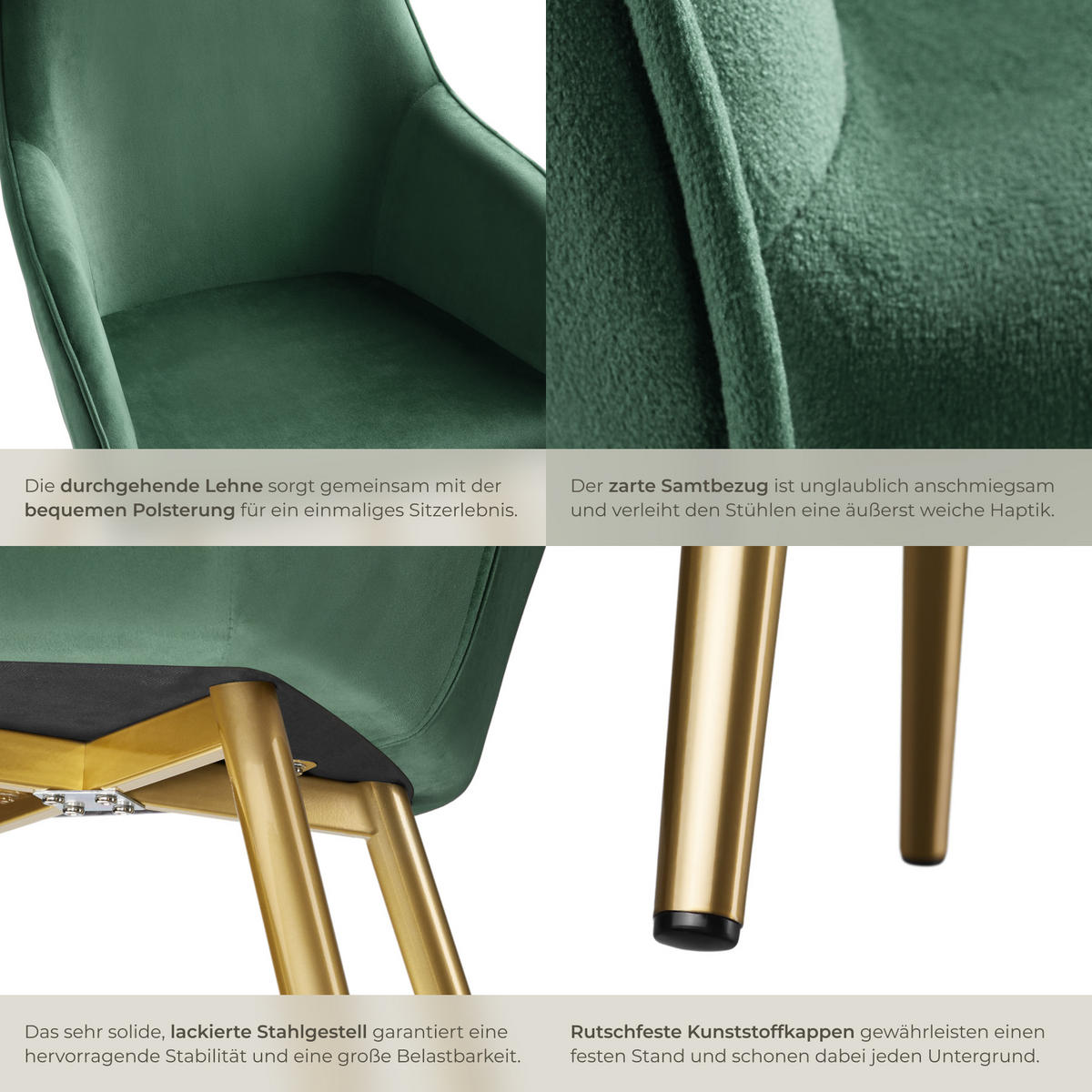 ESSZIMMERSTUHL 2er Set Marilyn 58 x 62 x 82 cm dunkelgrün/gold - Dunkelgrün/Goldfarben, Textil (58/82/62cm) - tectake