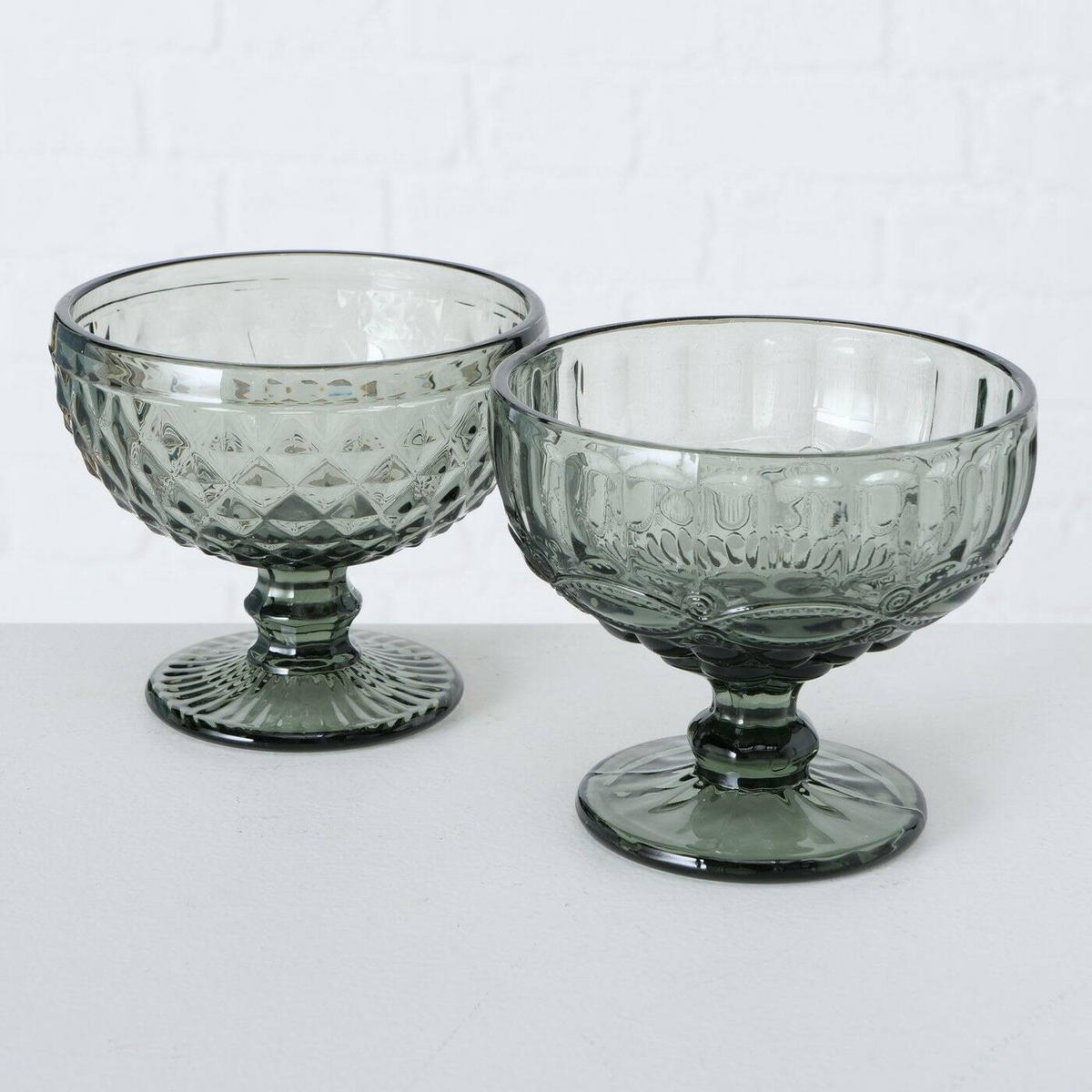 DESSERT- UND EISBECHER Grünes Glas Ø 12 cm - Grau, Glas (12cm) - Boltze Home