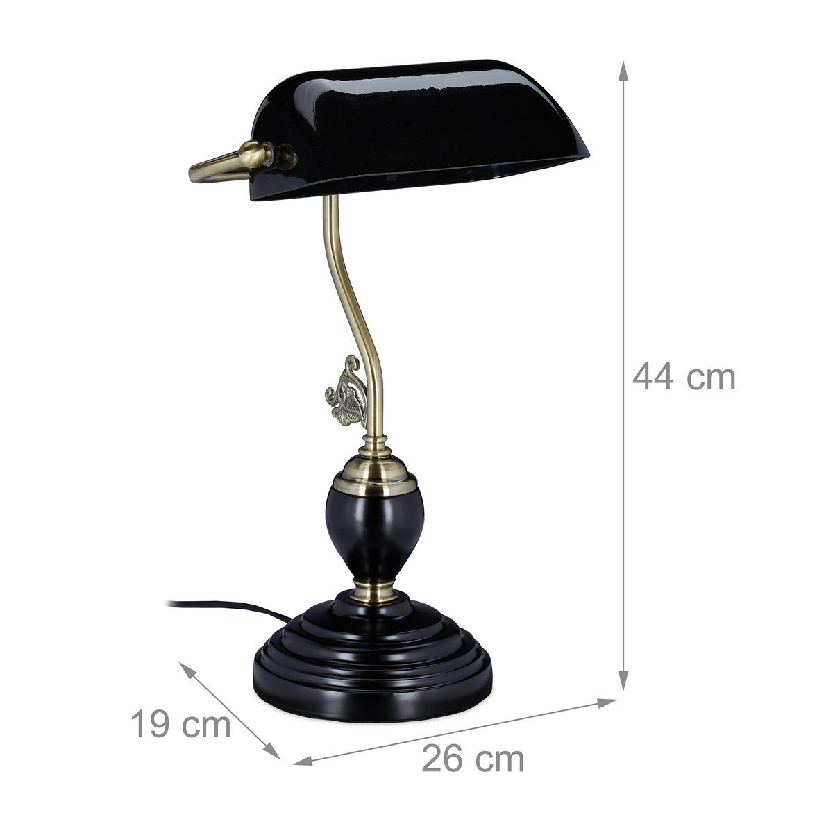 BANKERLAMPE - Schwarz, Glas/Holz (19/26/44cm) - Relaxdays