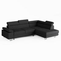 ECKSOFA CAROLINE Rechts Dunkelgrau Cord-Stoff L-Form Couch mit Schlaffunktion & Bettkasten - Chromfarben/Dunkelgrau, Textil (190/253cm)
