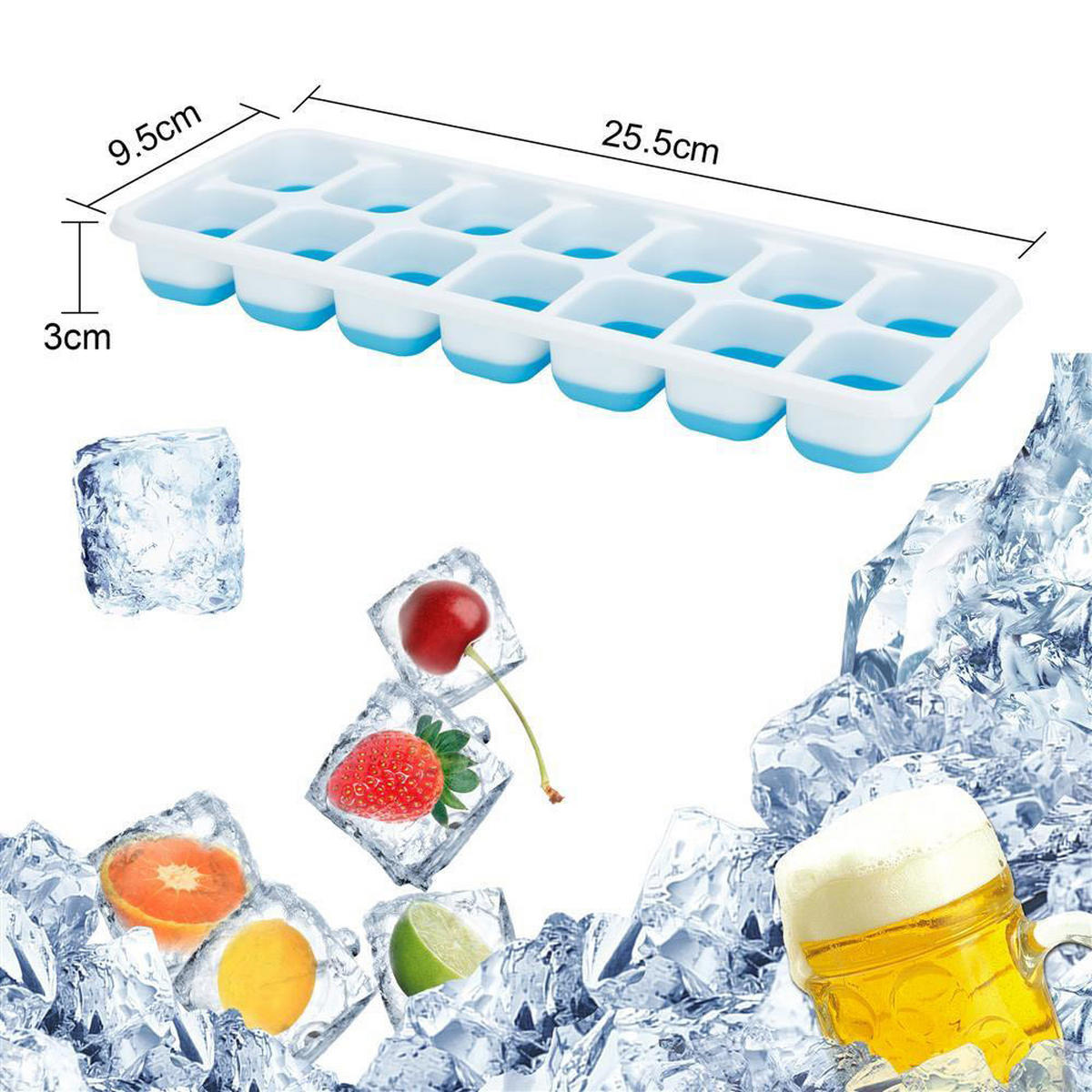 EISWÜRFELFORM 4er Set - Blau, Kunststoff (9.9/2.9/25.5cm) - Intirilife