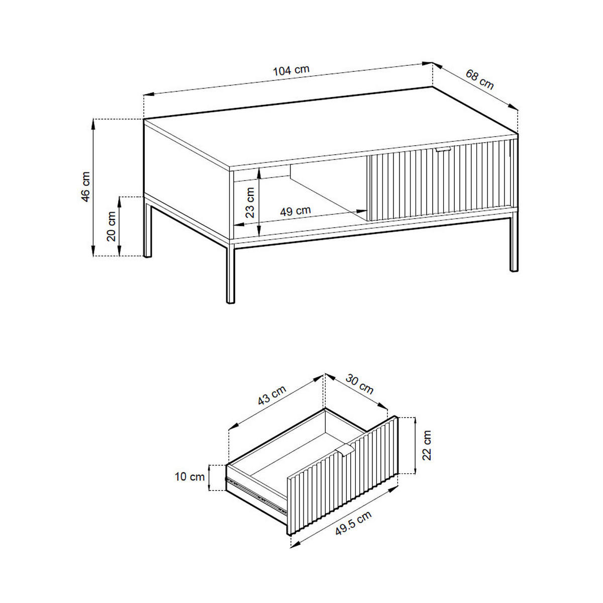 COUCHTISCH Nova Kaschmir / Schwarz 104 / 68 / 46cm - Kaschmir/Schwarz, Holz/Holzwerkstoff (68/104/46cm) - Feldmann-Wohnen