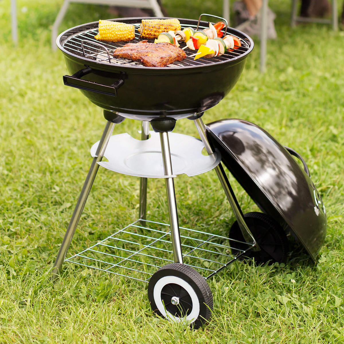 KUGELGRILL ,Ø 41,5 cm,schwarz - Schwarz, Metall (41.5/70cm) - tectake