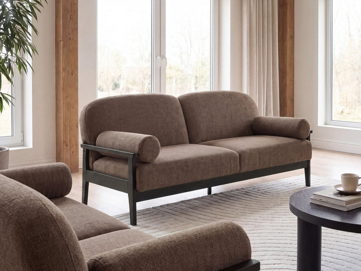 3-SITZER-SOFA Stoff Braun Pilarne - Schwarz/Braun, Textil (191/88/84cm) - Beliani