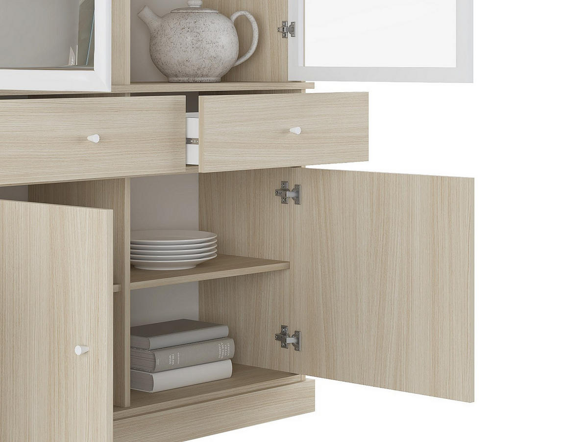 VITRINENSCHRANK - 172.5 cm x 39.6 cm - holz - naturfarben hell, weiß Marsoria - Weiß, Glas/Holz (172.5/217.8/39.6cm) - Vente-Unique