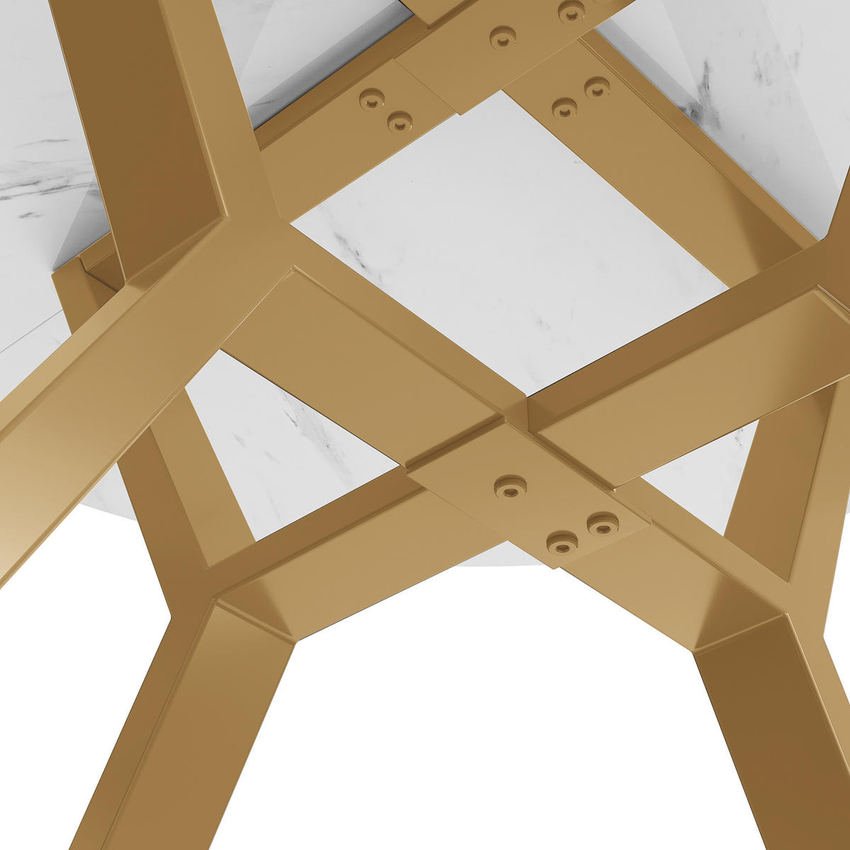 ESSTISCH rund 100x75 cm mit Marmoroptik, goldfarbenem X-Gestellaus MDF+Stahl, weiß-gold - Weiß, Holzwerkstoff (100/100/75cm) - Luhomfu