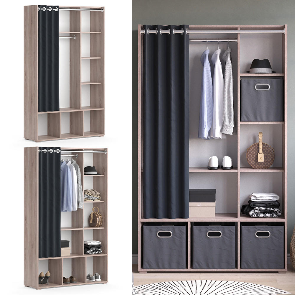 KLEIDERSCHRANK Luigi Sonoma 105.8 x 178.1 cm mit Vorhang-Kleiderstange - Sonoma Eiche, Holzwerkstoff (38/178.1/105.8cm) - Vicco