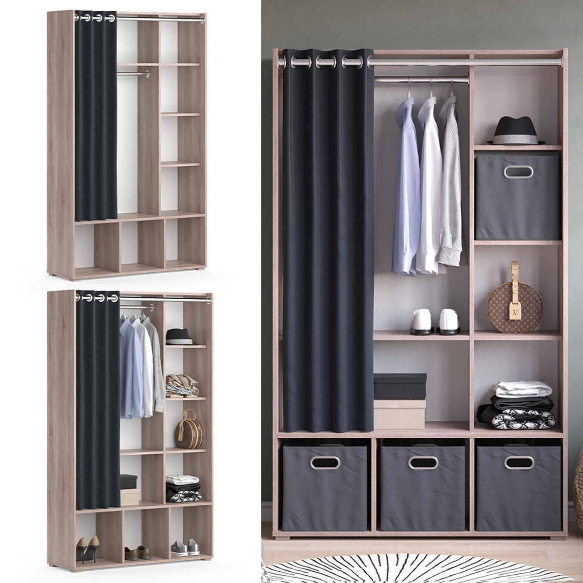 KLEIDERSCHRANK Luigi Sonoma 105.8 x 178.1 cm mit Vorhang-Kleiderstange - Sonoma Eiche, Holzwerkstoff (38/178.1/105.8cm) - Vicco