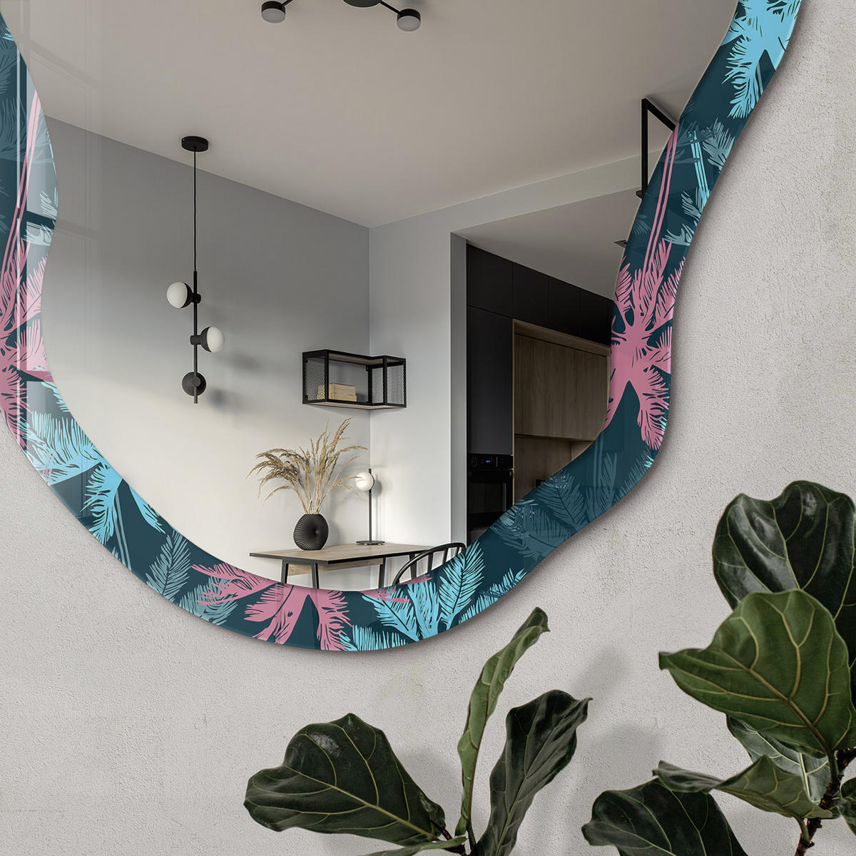 SPIEGEL 90x45 cm asymmetrisch mit Druck - Tropische Palmen - Transparent, Glas (45/90/0.4cm) - TULUP