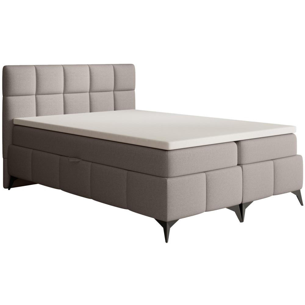 BOXBETT Solido mit Bettkasten 140x200 cm hellbraun - Hellbraun/Schwarz, Textil/Metall (140/200cm) - Beautysofa