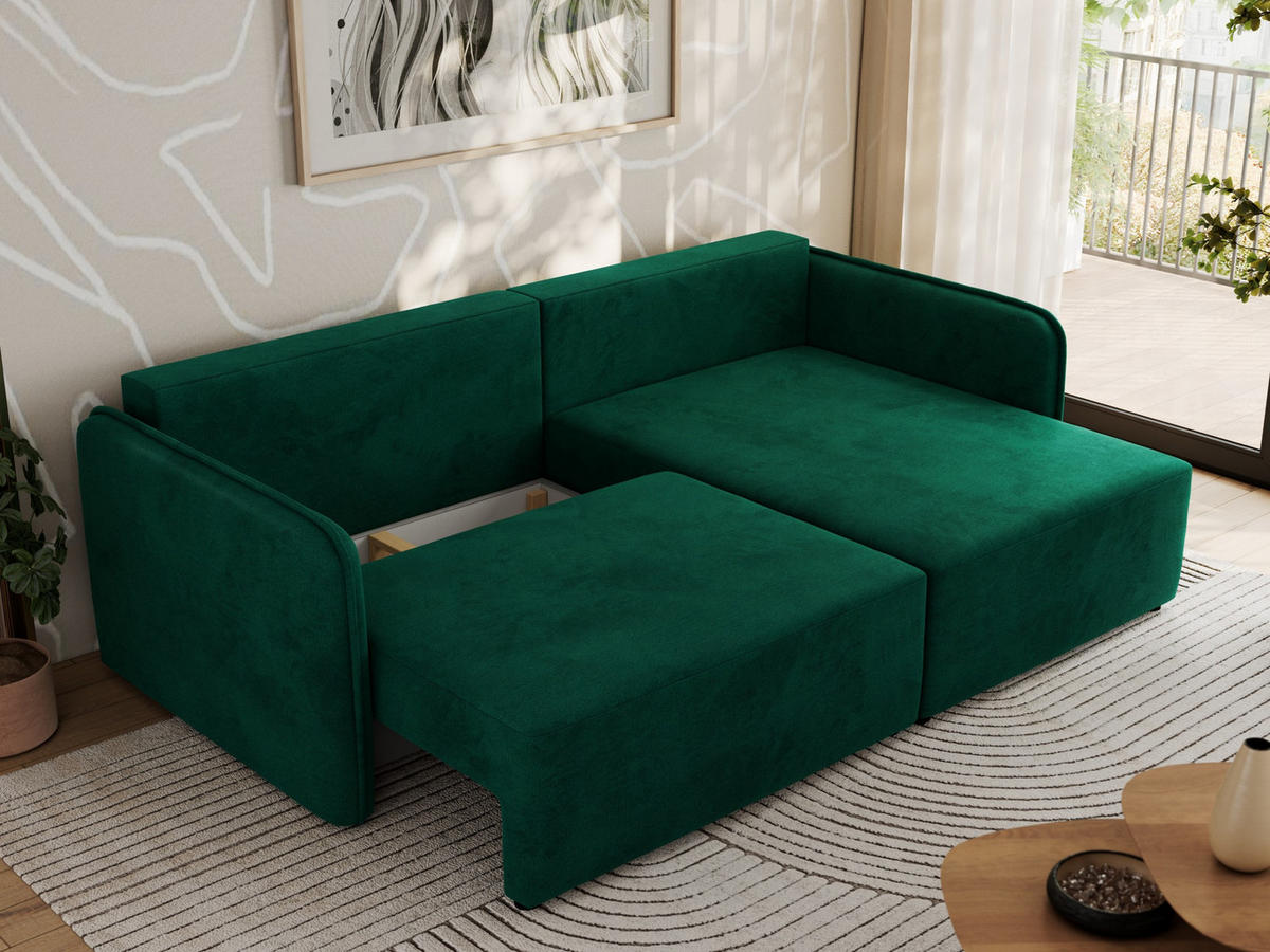 ECKSCHLAFSOFA MESTO L Dunkelgrün Velvet - rechts - Dunkelgrün/Schwarz, Kunststoff/Textil (147/227cm) - MKS