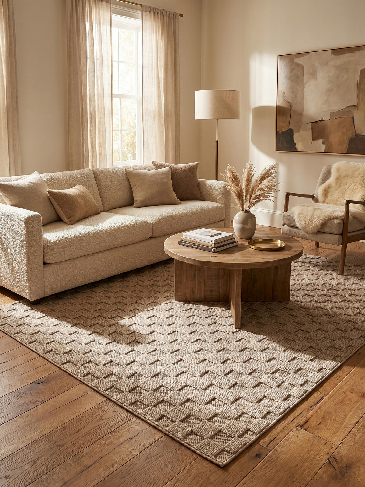 TEPPICH Flachgewebe LANGAU in Beige, mit Schachbrettmuster, 200 x 290 cm - Beige, Textil (200/290cm) - KADIMA DESIGN