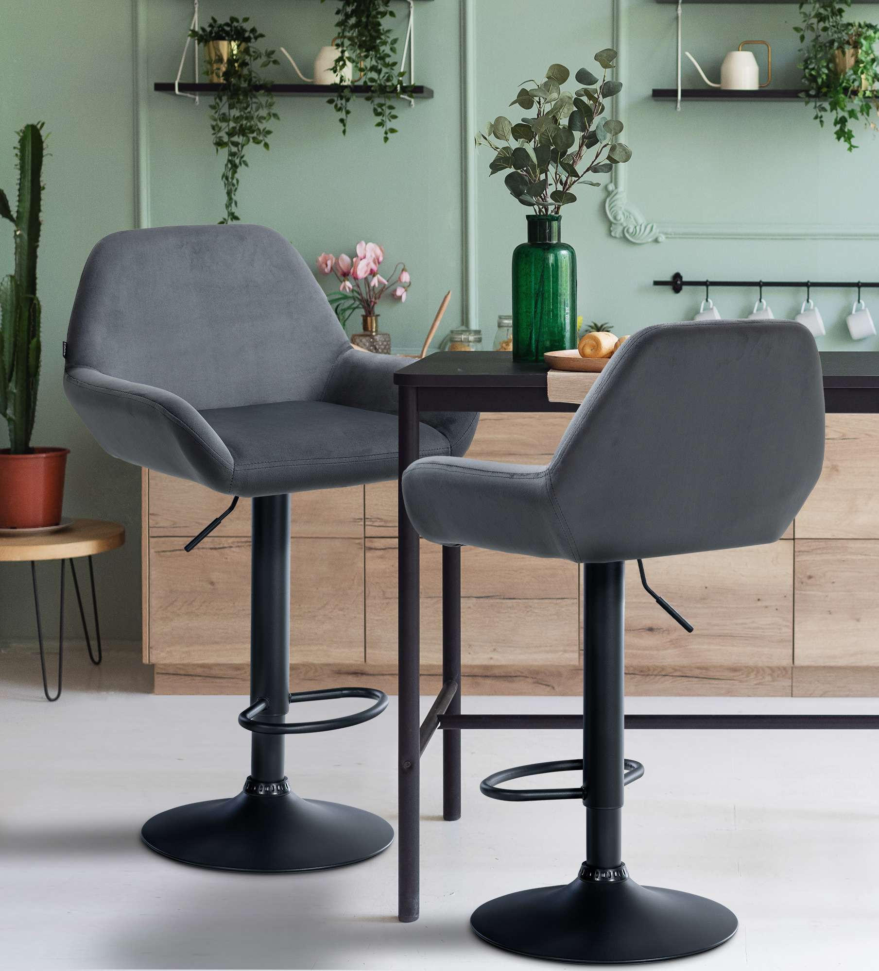 BARHOCKER DUBLIN Dunkelgrau Samt Schwarz - Dunkelgrau, Textil/Metall (51/89/52cm) - DELUKE