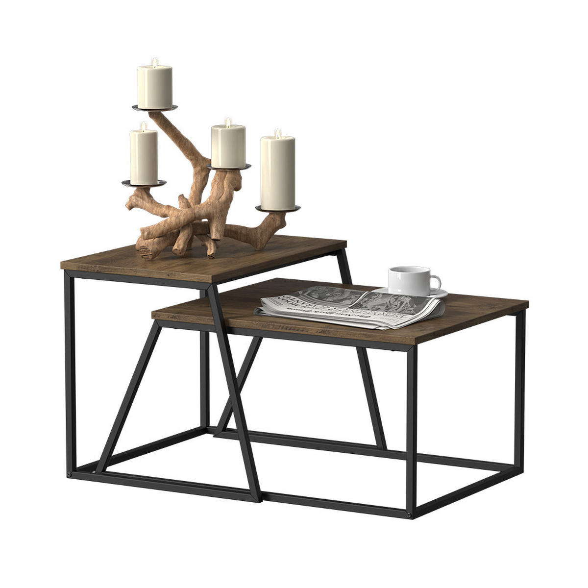 COUCHTISCH-SET Myra Eiche rustikal/Schwarz 60 x 50 cm 2 Teile - Wildeiche, Holzwerkstoff (50/60/38cm) - Vicco