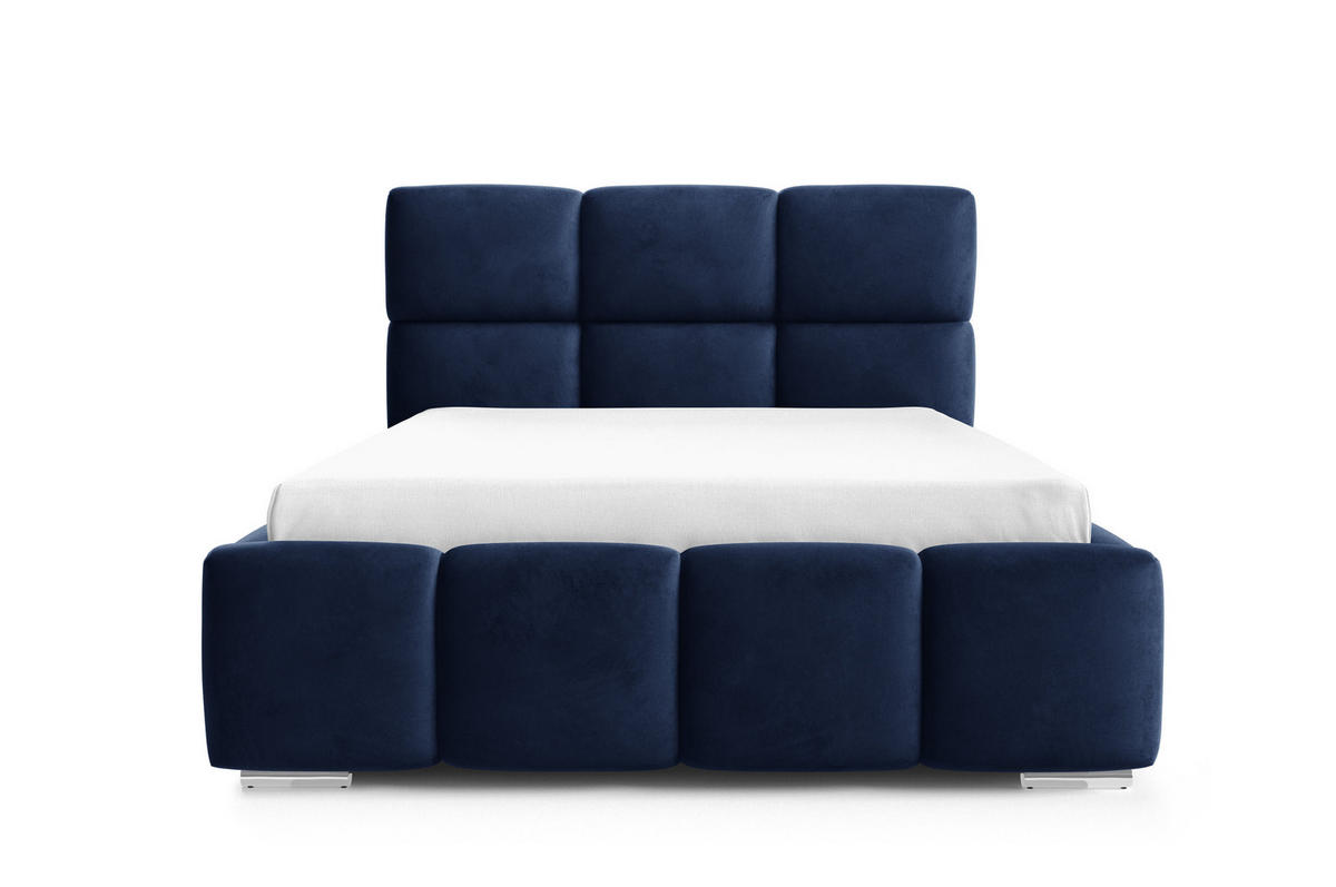 POLSTERBETT TRIO, 180x200 cm, Doppelbett mit Bettkasten, Velourstoff, Frabe: Blau - Blau, Holz/Kunststoff (180/200cm)