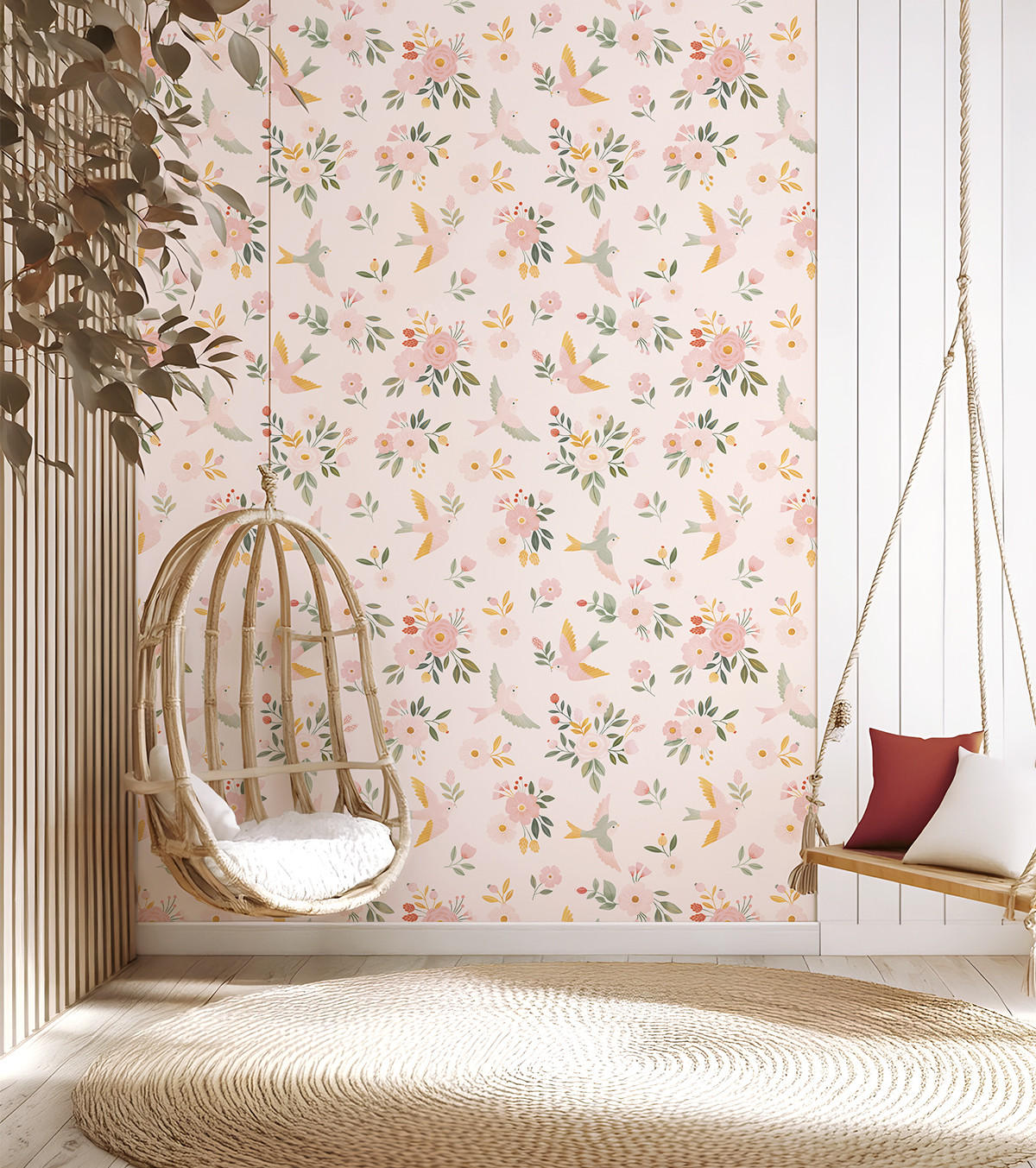VLIESTAPETE Alysse, Vögel und Blumen 50 cm x 10 m, rosa - Pink/Rosa, Papier (1000/50cm) - Lilipinso