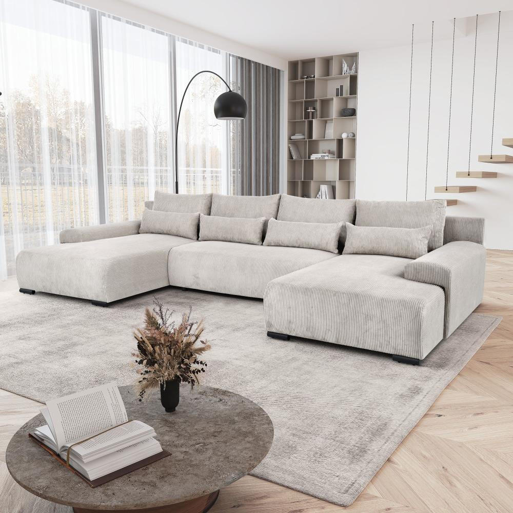 WOHNLANDSCHAFT Benny U beige - Beige/Schwarz, Textil/Metall (350/85/186cm) - Beautysofa