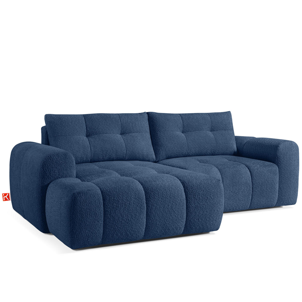 ECKSOFA MIT HOCKER RAVIA, Bouclé, Marineblau - Dunkelblau, Holz/Textil (96/50cm) - KONSIMO®