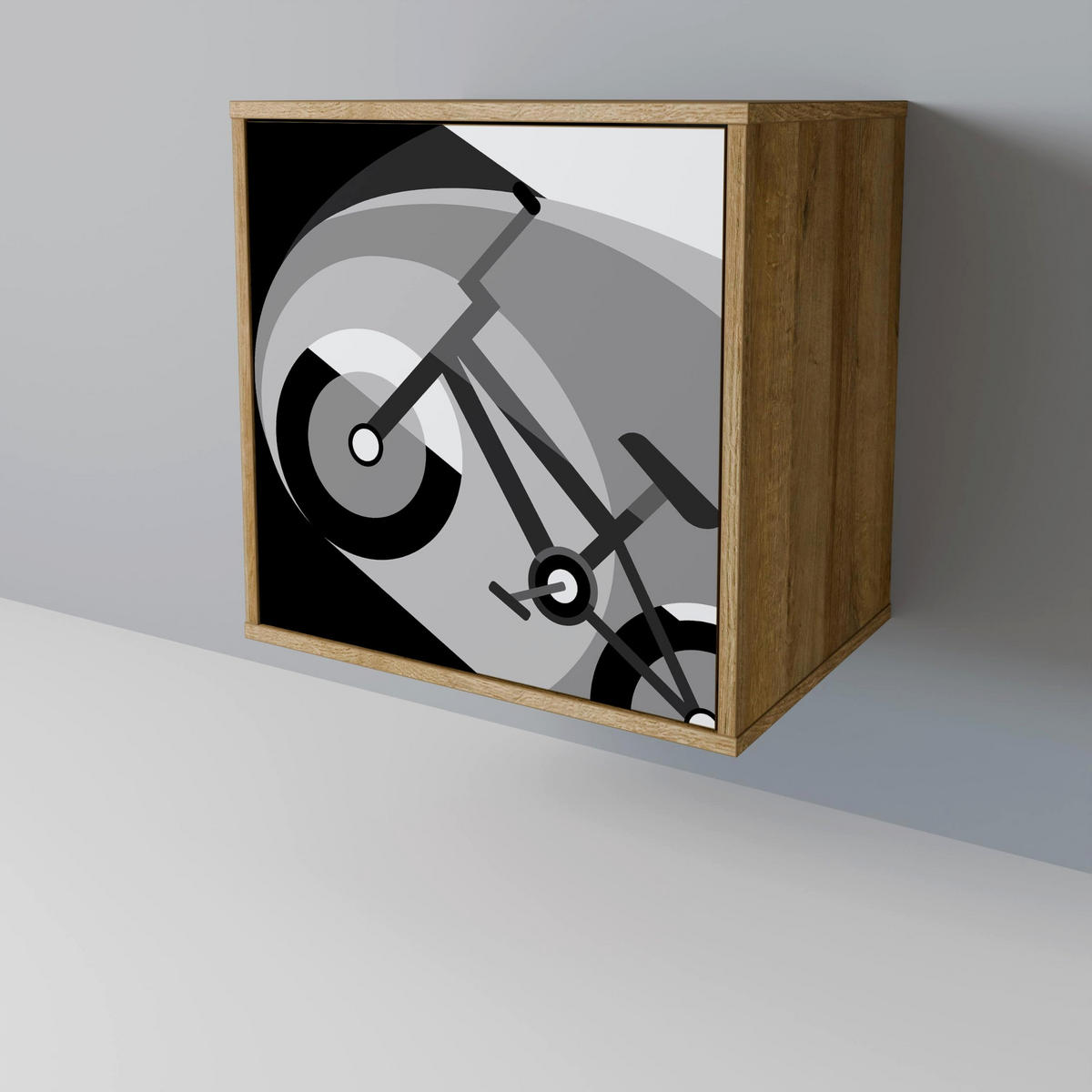 SIDEBOARD BIKE ENERGY, Eichefarben, 57,5x42x72,5 cm, Schwarze Metallfüße - Eichefarben/Multicolor, Holzwerkstoff/Metall (57.5/72.5/42cm) - SpaceRebels