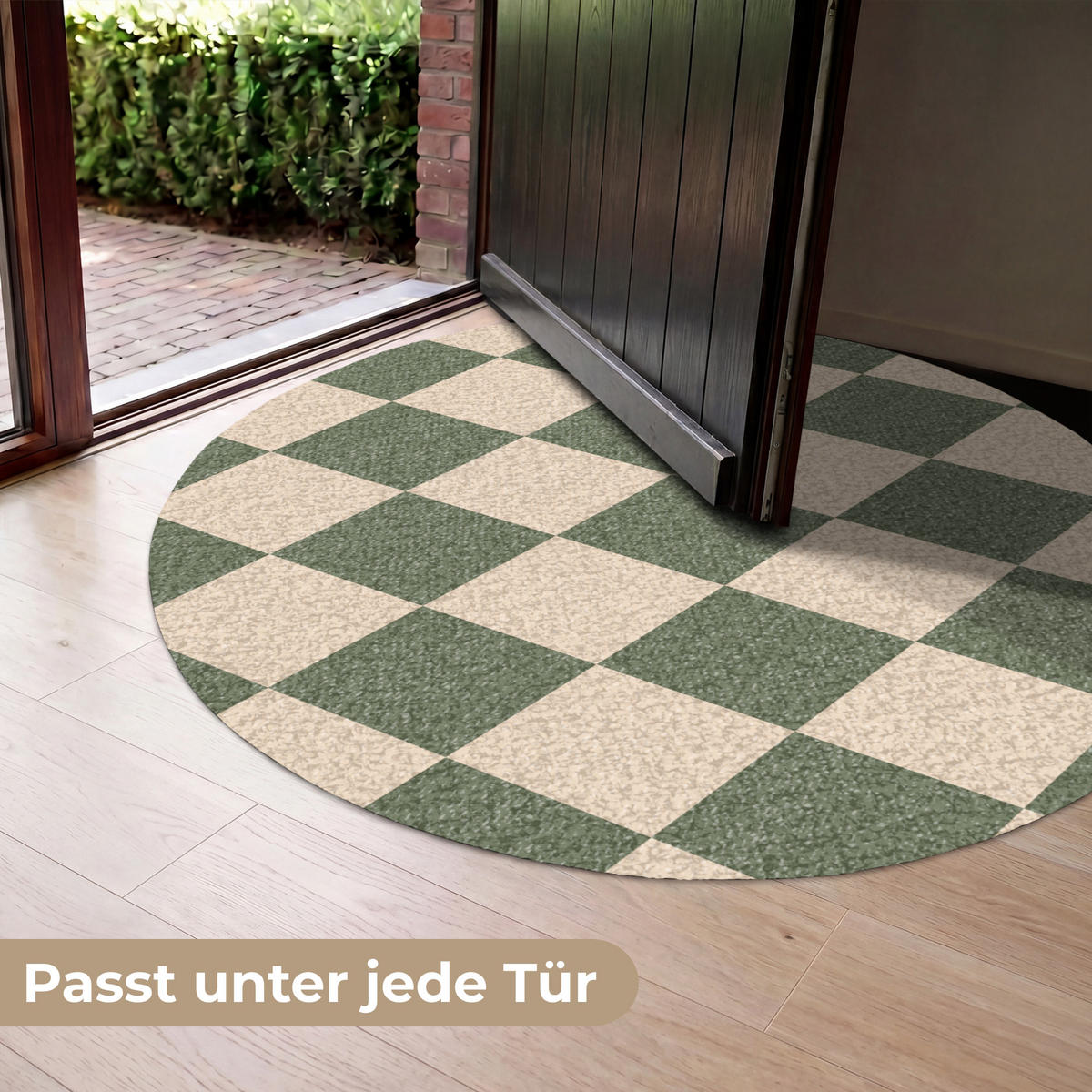FUSSMATTE Schachbrettmuster - Grün - Beige - Blöcke Flurteppich 120x120 cm - Olivgrün, Kunststoff (120/120cm) - MuchoWow