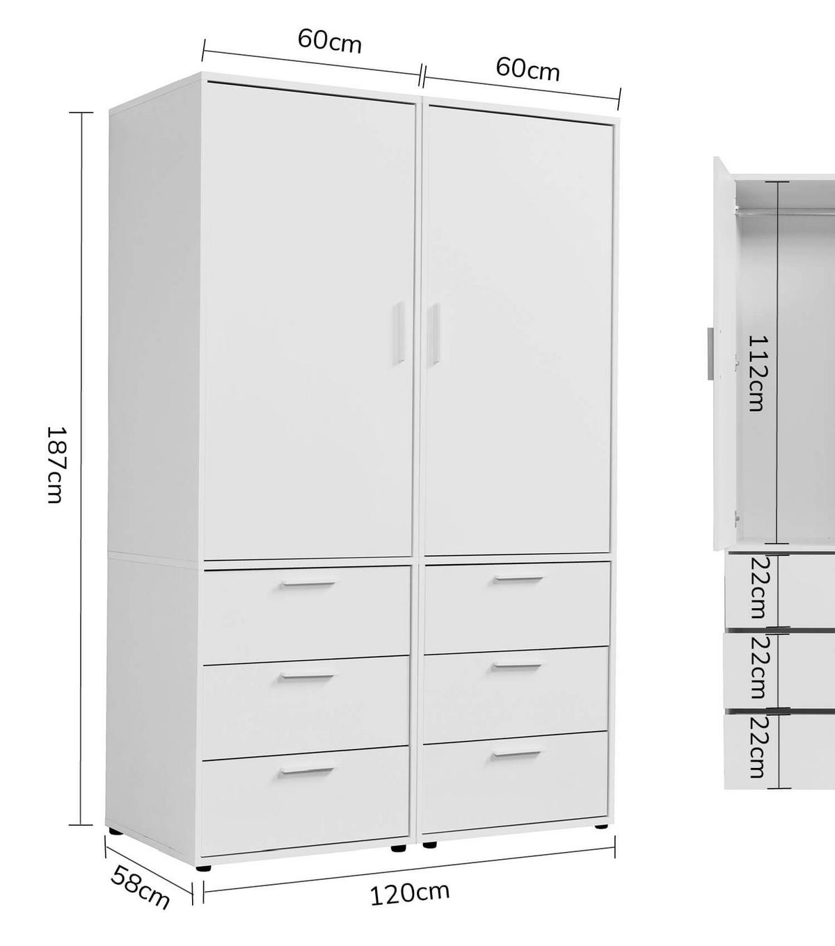 KLEIDERSCHRANK Der Grenzenlose - Weiß, Holzwerkstoff (120/187/58cm) - Mokebo