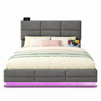 POLSTERBETT 160/200 mit Bettkasten, LED-Beleuchtung, USB-C und höhenverstellbarem Kopfteil in Grau - Grau, Holzwerkstoff/Textil (160/200cm) - EVRYAE
