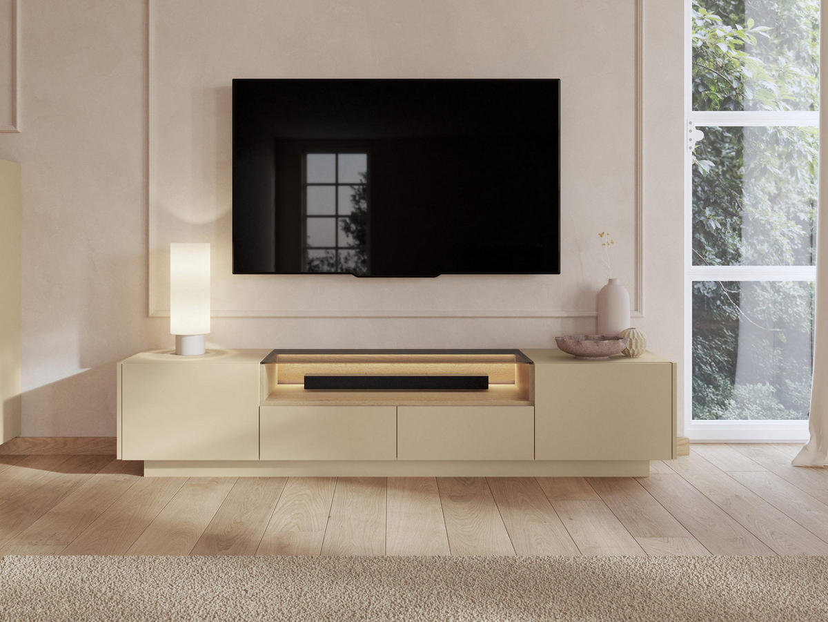 LOWBOARD Dunkelbeige TULUM - Beige, Holzwerkstoff (203/43/40cm) - Compleo24