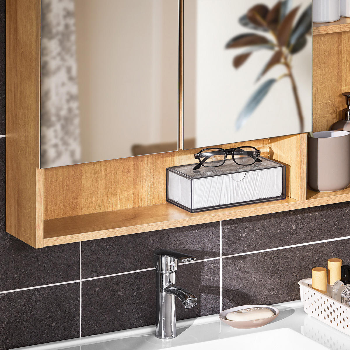 SPIEGELSCHRANK Natur - Braun, Glas/Holzwerkstoff (80/70/13cm) - SoBuy