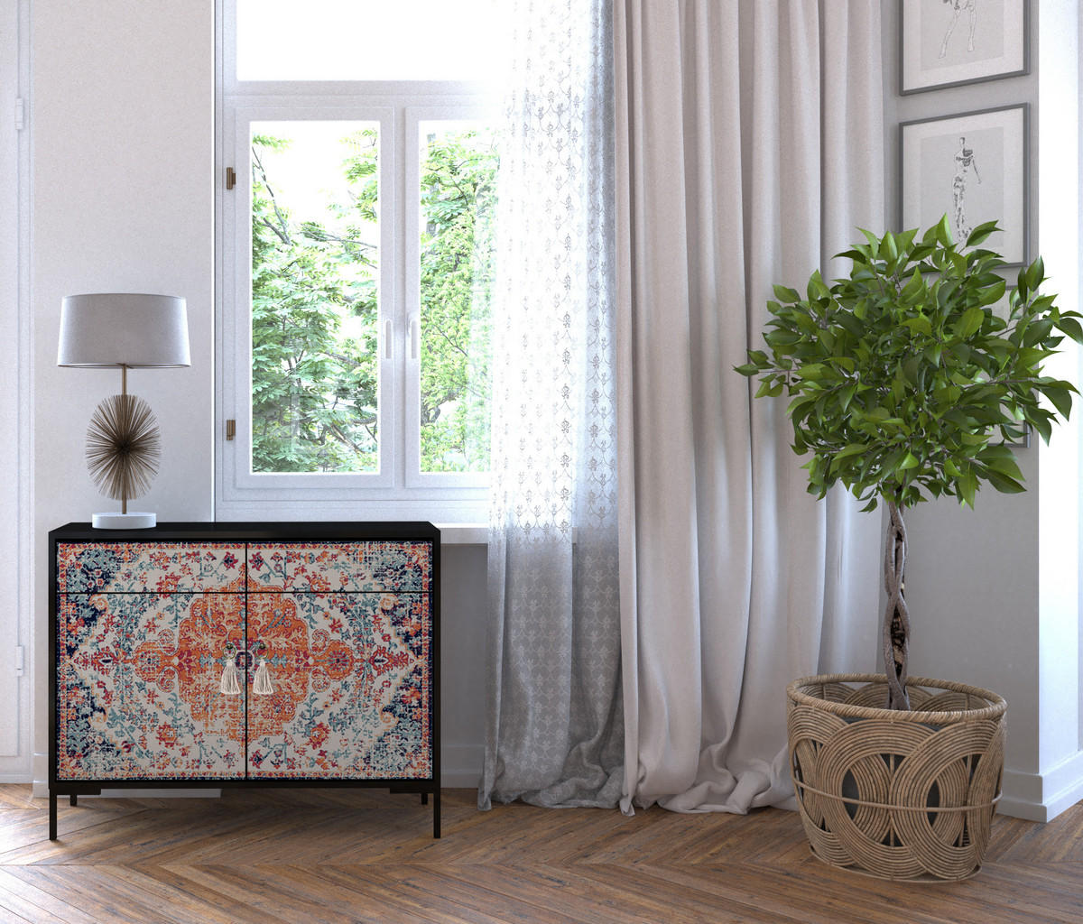 SIDEBOARD aus MDF mit 2 Türen und 2 Schubladen mit ALISE VINTAGE RUG-Aufdruck - Rot, Holzwerkstoff (90/84/45cm) - RNT By Really Nice Things