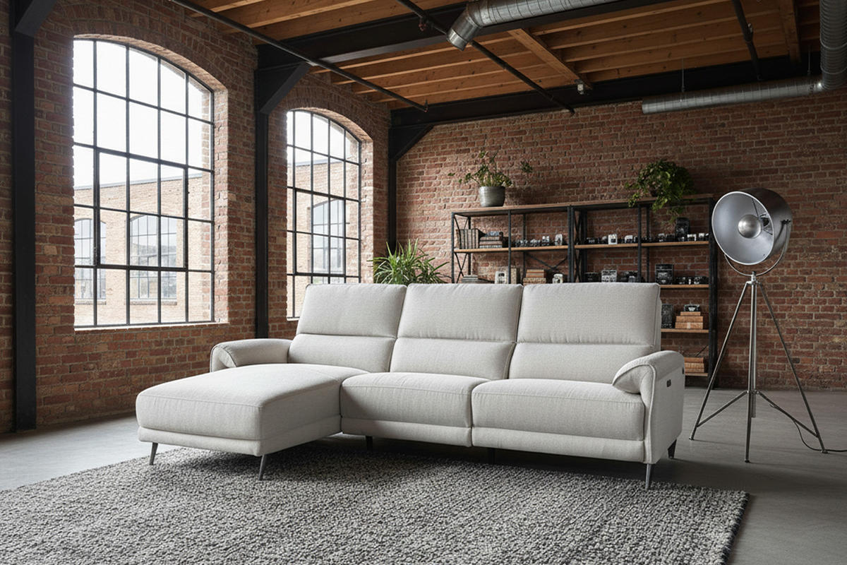 ECKSOFA ADRIANA Hellgrau Flachgewebe Relaxfunktion - Hellgrau/Schwarz, Textil/Metall (280/163cm) - KAWOLA