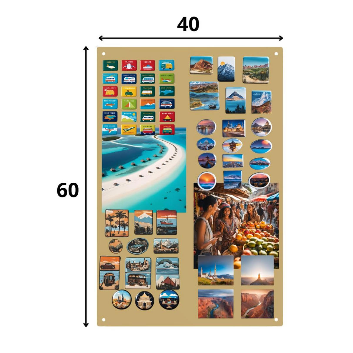 MAGNETTAFEL Klein & Groß Gold 60x40 cm - Magnetisches Stahlboard für Magnete, Fotos und Notizen, Beschreibbar - Goldfarben, Metall (40/60/0.7cm) - ANWICAR