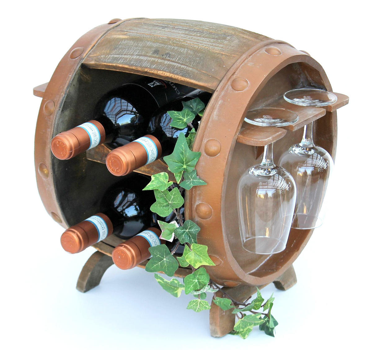 WEINREGAL mit Glashalter Holz Braun 33 cm 2110 - Braun, Holz (31/33/28cm) - DanDiBo