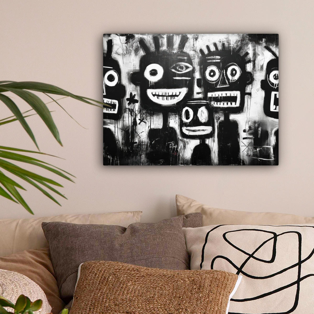 LEINWANDBILD Malerei - Figuren - Schwarz - Abstrakt Wandbild 40x30 cm - Schwarz, Textil (40/30cm) - MuchoWow