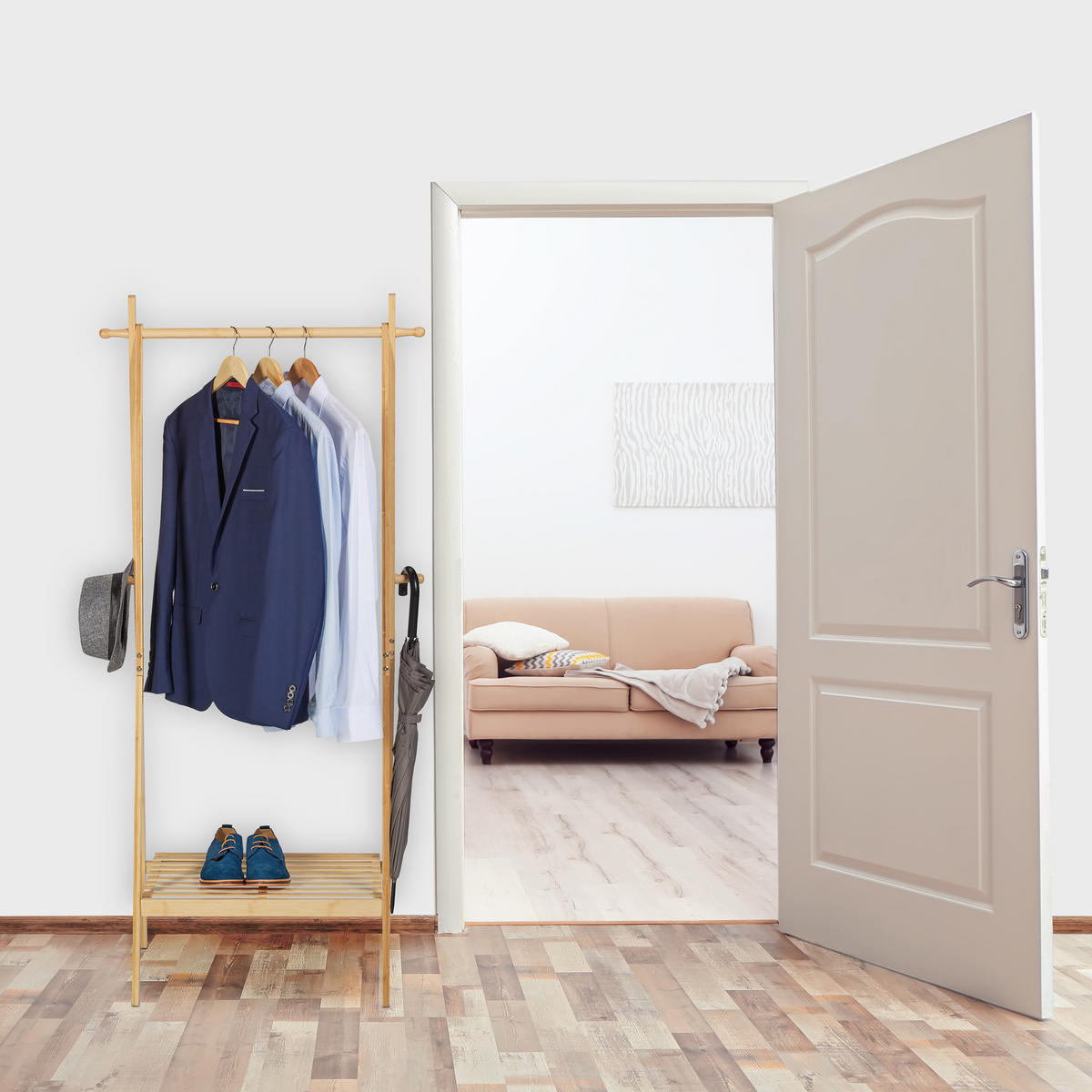 KLEIDERSTÄNDER - Hellbraun, Holz (74/160/42cm) - Relaxdays