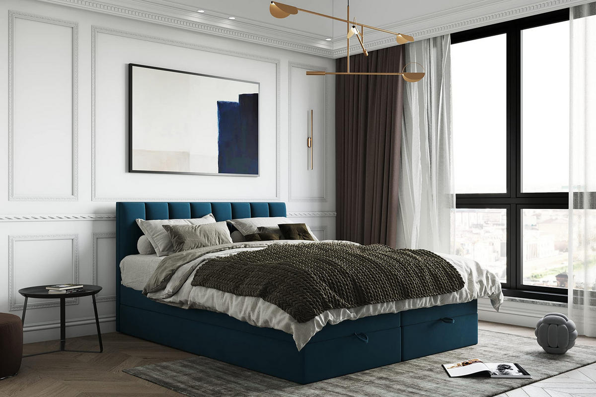 BOXBETT mit Bettkästen und Matratze - Bett Gusto mit Topper aus Memory Visco - Dunkelblau - 140 x 200 cm - Dunkelblau, Holzwerkstoff/Kunststoff (140/200cm) - Trada