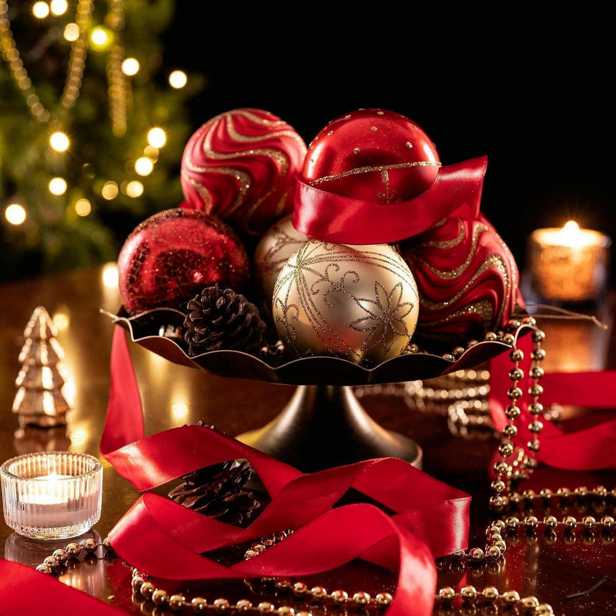WEIHNACHTSKUGELN 12-teiliges Set 8 cm Rot Gold - Multicolor, Kunststoff (8/8/8cm)